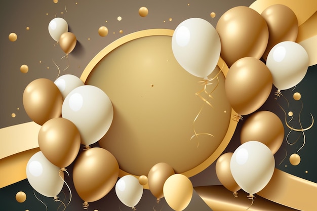 Gold and white balloons on a gold background