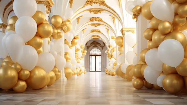 золотые и белые воздушные шары