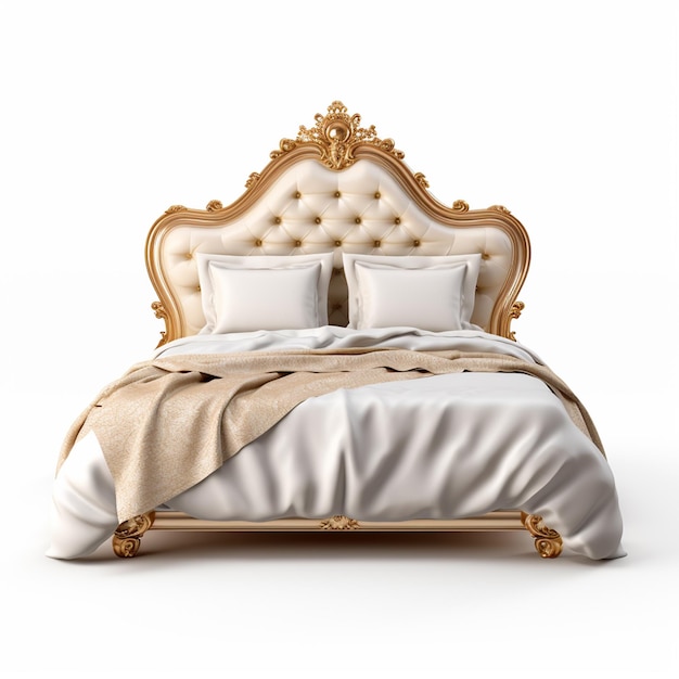 gold and white bed