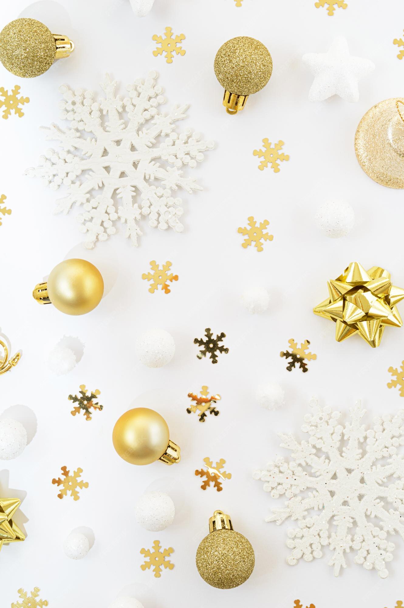 Nền Trang Trí Đồng Vàng Và Trắng Giáng Sinh (Gold and White Christmas Ornament Background): \