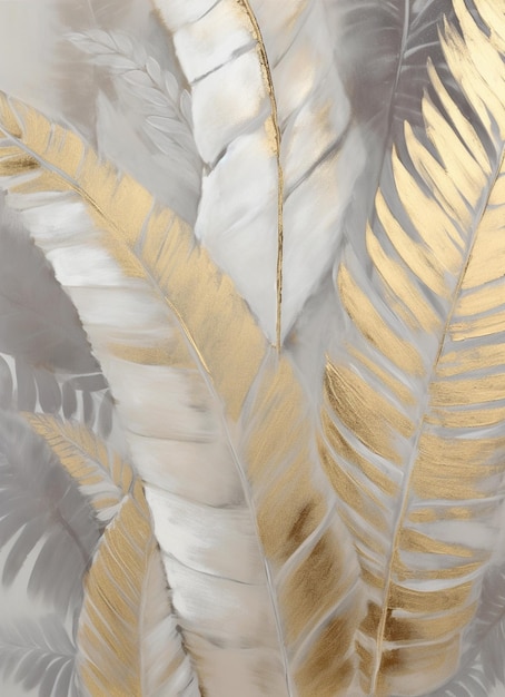 Настенное искусство из золотых и белых перьев.
