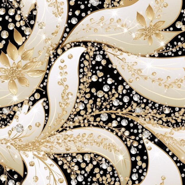 A gold and white floral design with gold flowers.