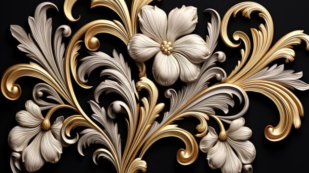 A gold and white floral design