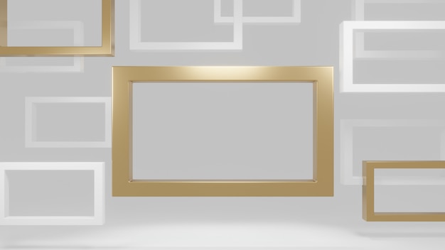 Gold and white frame modern 3d rendering.