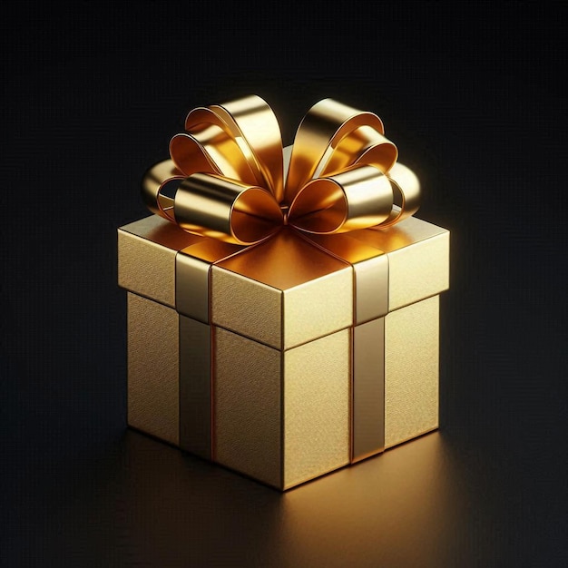 a gold and white gift box with a gold bow