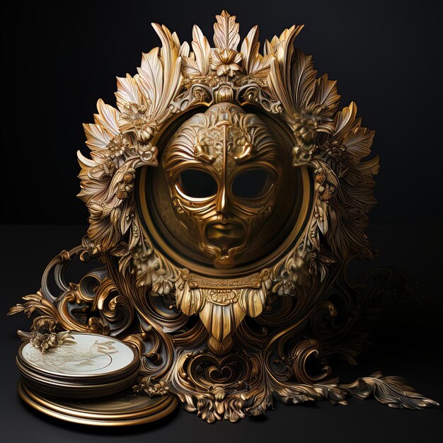 Foto una scultura in oro e bianco di un viso con una maschera d'oro su di esso.