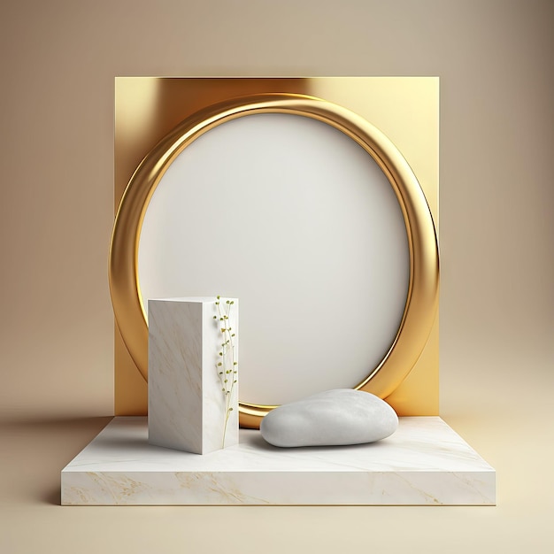 Gold or white stone podium product stage background platform and luxury blank showcase