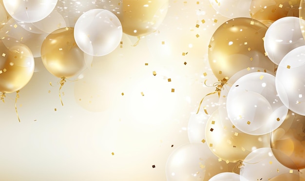 Фото Золотой белый прозрачный воздушный шар конфетти фон выпускной день рождения с новым годом открытие распродажи