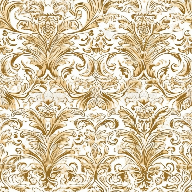 a gold and white wallpaper with a floral pattern generative ai