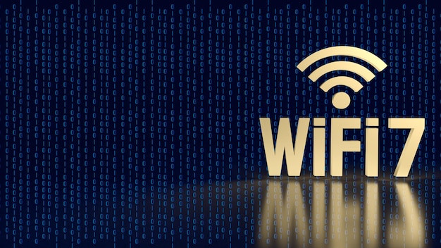 Золотой wifi 7 на цифровом фоне для технологической концепции 3d-рендеринга