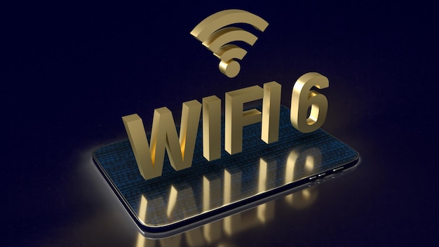 The gold wifi6 on smartphone for internet or technology concept 3d rendering