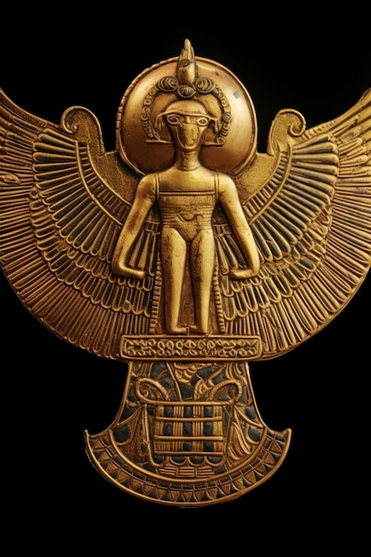 Photo a gold winged figure with a symbol of the god of power.