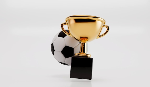Photo gold winners trophy and football soccer award 3d rendering