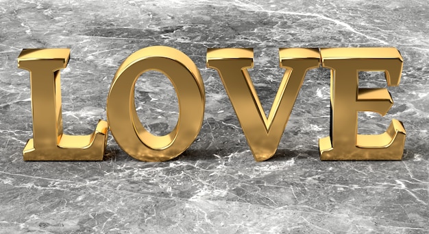 Gold word LOVE on marble background