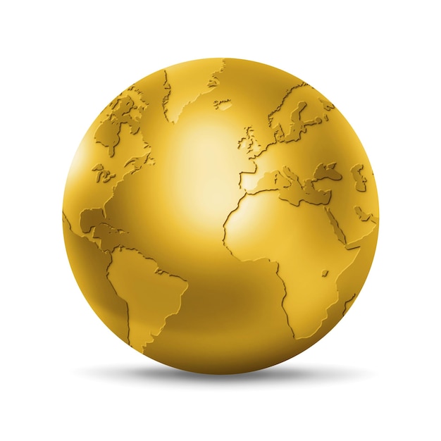 Gold world globe isolated on white background