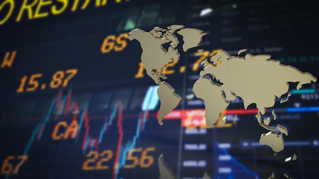 the gold world map on chart background for education or business concept 3d renderingxa