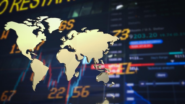 the gold world map on chart background for education or business concept 3d renderingxa