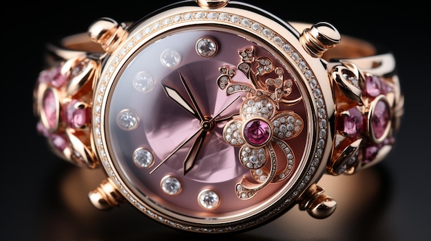 Фото Золотые наручные часы на розовом фоне