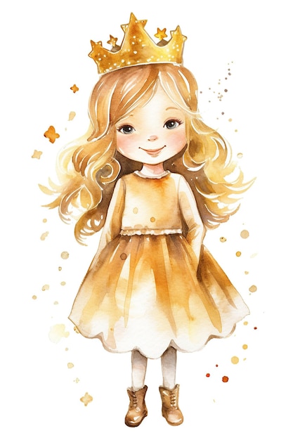 Gold yellow queen watercolor clipart cute isolated on white background with Generative AI