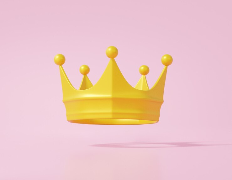 Photo gold yellow royal king crown icon cartoon minimal style cute smooth on pink background with leadership emperor concept 3d render illustration