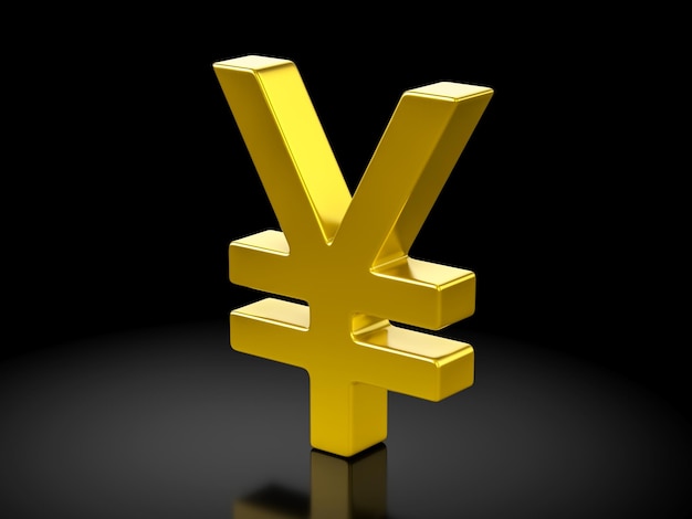 Photo gold yen symbol on a black background 3d illustration