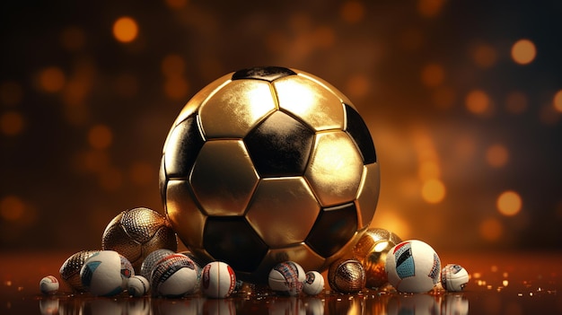 GoldBlack Soccer ball with Particles 3D illustration 3D high quality rendering Generative AI