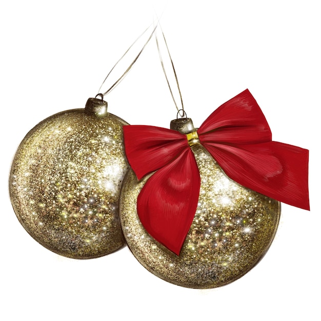Foto decorazioni natalizie dell'albero di natale dorato con un arco rosso