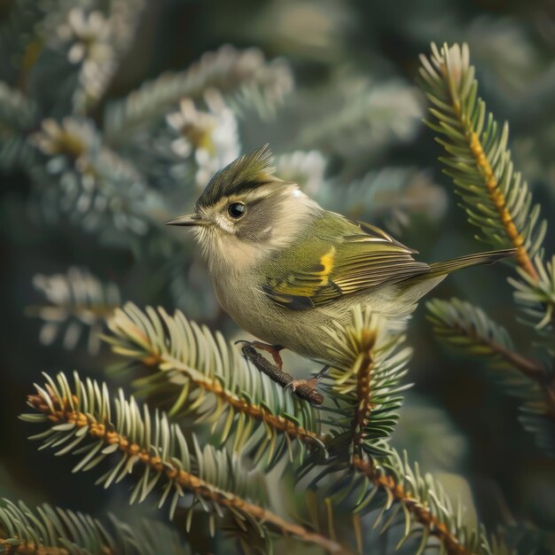 Goldcrest flitting evergreens