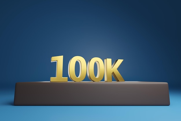 Golden 100000 number in three dimensions on a podium 3d illustration