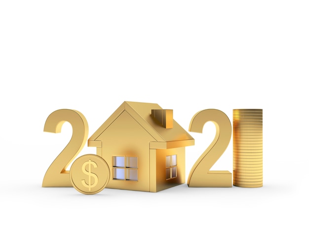 Golden 2021 with house icon and dollar coins