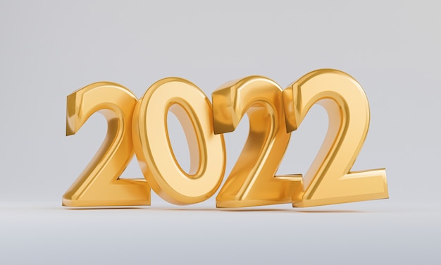 Anno d'oro 2022 su sfondo bianco per la preparazione di buon natale e felice anno nuovo di rendering 3d.