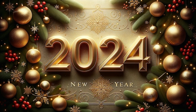 Golden 2024 New Year Celebration Poster with Festive Christmas Touch