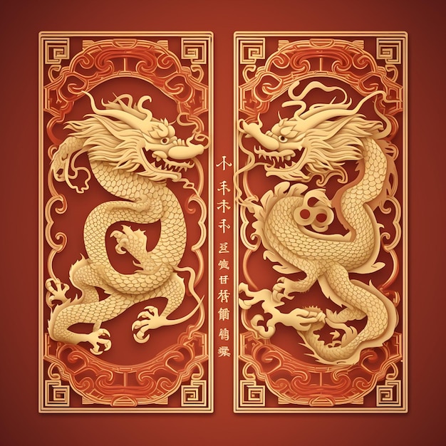 Golden 2024 new year with dragon zodiac red gold background with chinese new year decorations