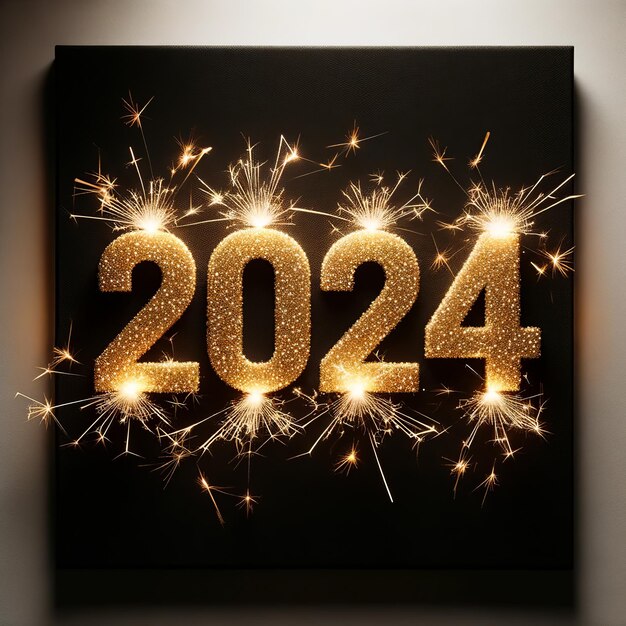 Photo golden 2024 with sparkling new year greetings