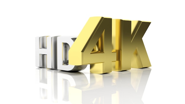 Golden 3D 4K and silver HD symbols isolated