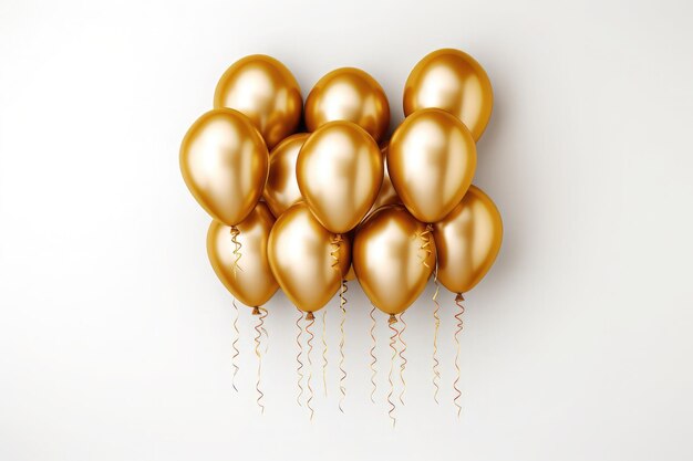 Golden 3d balloons confetti ribbon with anniversary and birthday festive on white Background