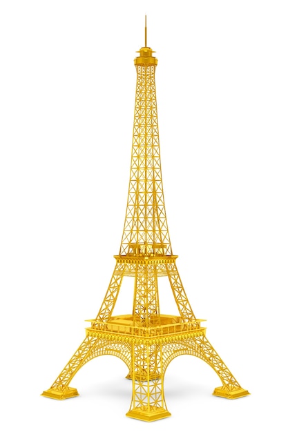 Golden 3d Eiffel tower on a white background