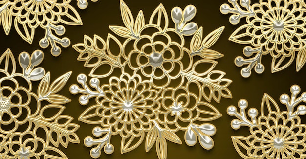 Golden 3D Floral Pattern with black background