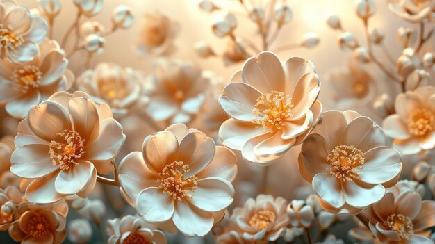 golden 3D flowers on a light background wallpaper