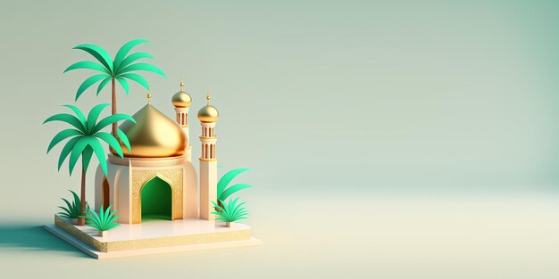 Golden 3D Mosque Illustration for Islamic Festival Banner