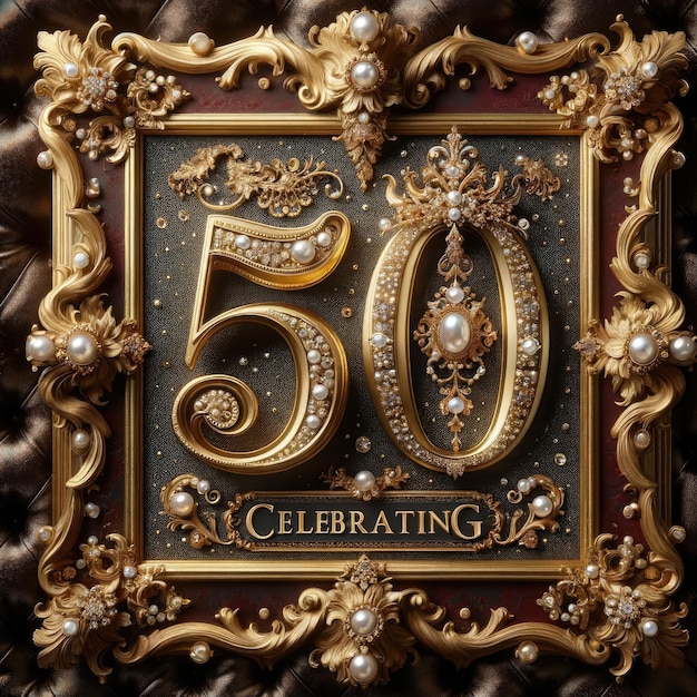 Photo golden 50th anniversary celebration frame