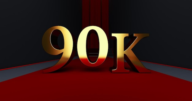 Photo golden 90k or 90000 thank you, web user thank you celebrate of subscribers or followers and likes, 3d render