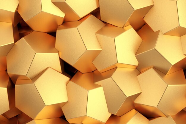 Golden Abstract Futuristic Polygons Platronic Cubes Structure Background 3d Rendering