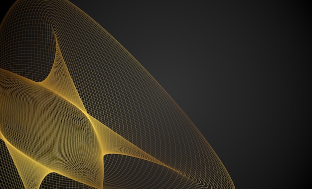 Golden abstract lines waves and curves on black background Banner Copy space