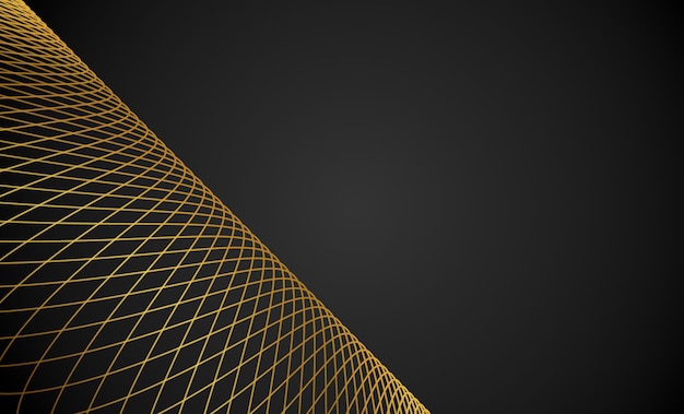 Golden abstract lines waves and curves on black background Banner Copy space