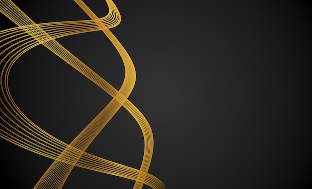 Golden abstract lines waves and curves on black background Banner Copy space