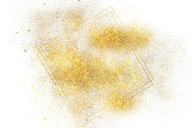 Foto illustrazione di sfondo logo astratto dorato con due quadrati e polvere d'oro