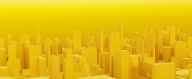 사진 황금 추상 대도시 배경 고층 빌딩의 3d 렌더링과 노란색 현대 도시