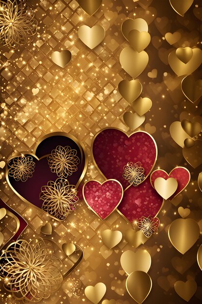 Golden abstract vertical background with hearts of different sizes photo Playground AI platform