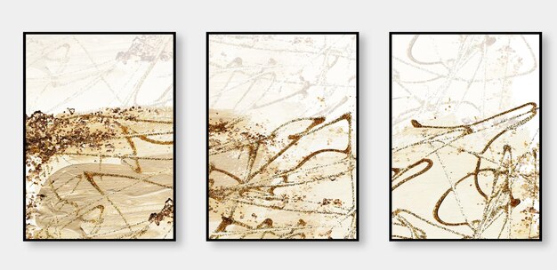 Golden abstract watercolor painting, hand painting and color painting, golden lines, golden elements